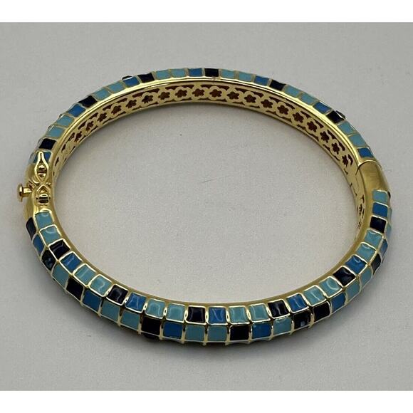 LAUREN G ADAMS Checker Chic Bracelet Turquoise Blue Gold Signed - Picture 2 of 6